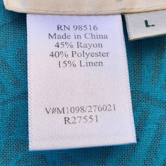 Coldwater Creek Top Women's Large Blue Floral Linen Rayon Blend Blouse - Picture 3 of 10